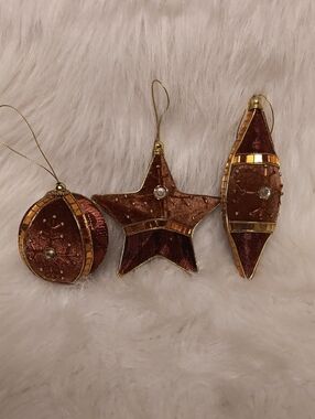 Brown Velvet and Gold Trim Star & Ornament Set - Holiday Tree Decorations